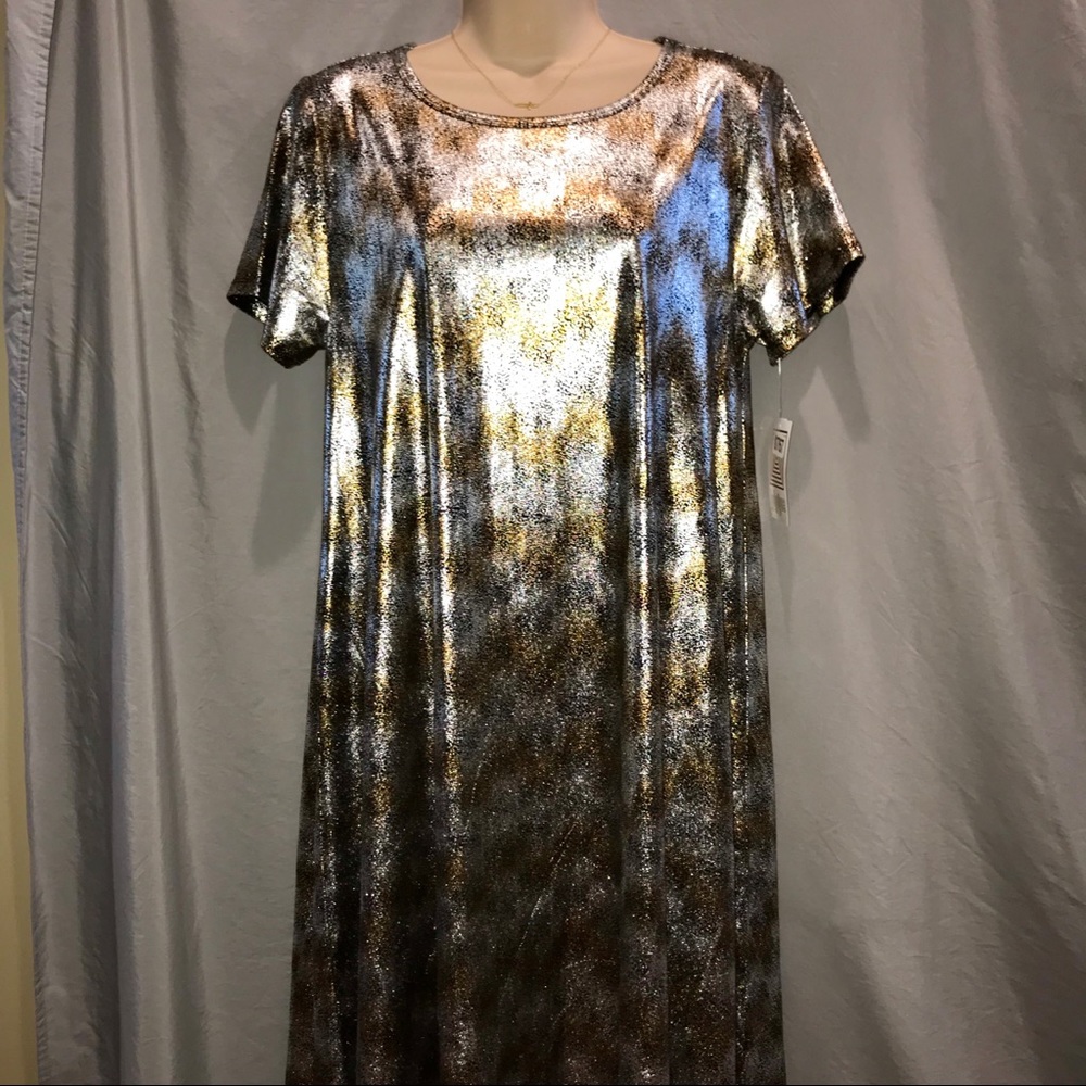 LULAROE Carly Elegant Gold Shiny Dress Medium